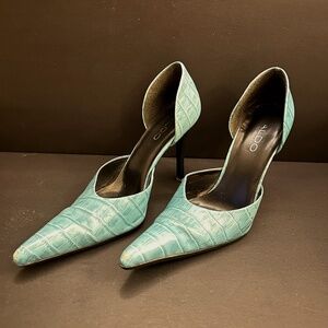 Aldo Teal Crocodile Embossed Heels